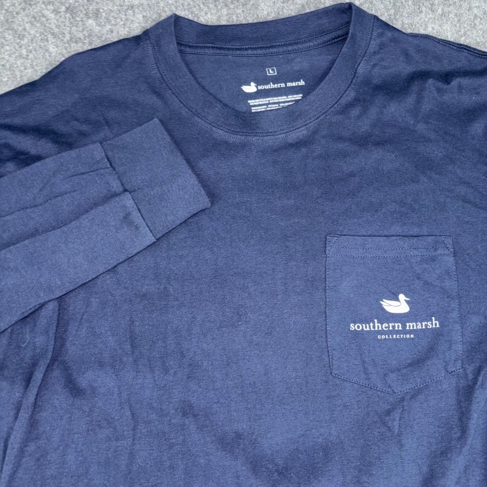 Southern Marsh Long Sleeve Shirt Mens Large Navy Blue Pocket Tee Graphic Logo